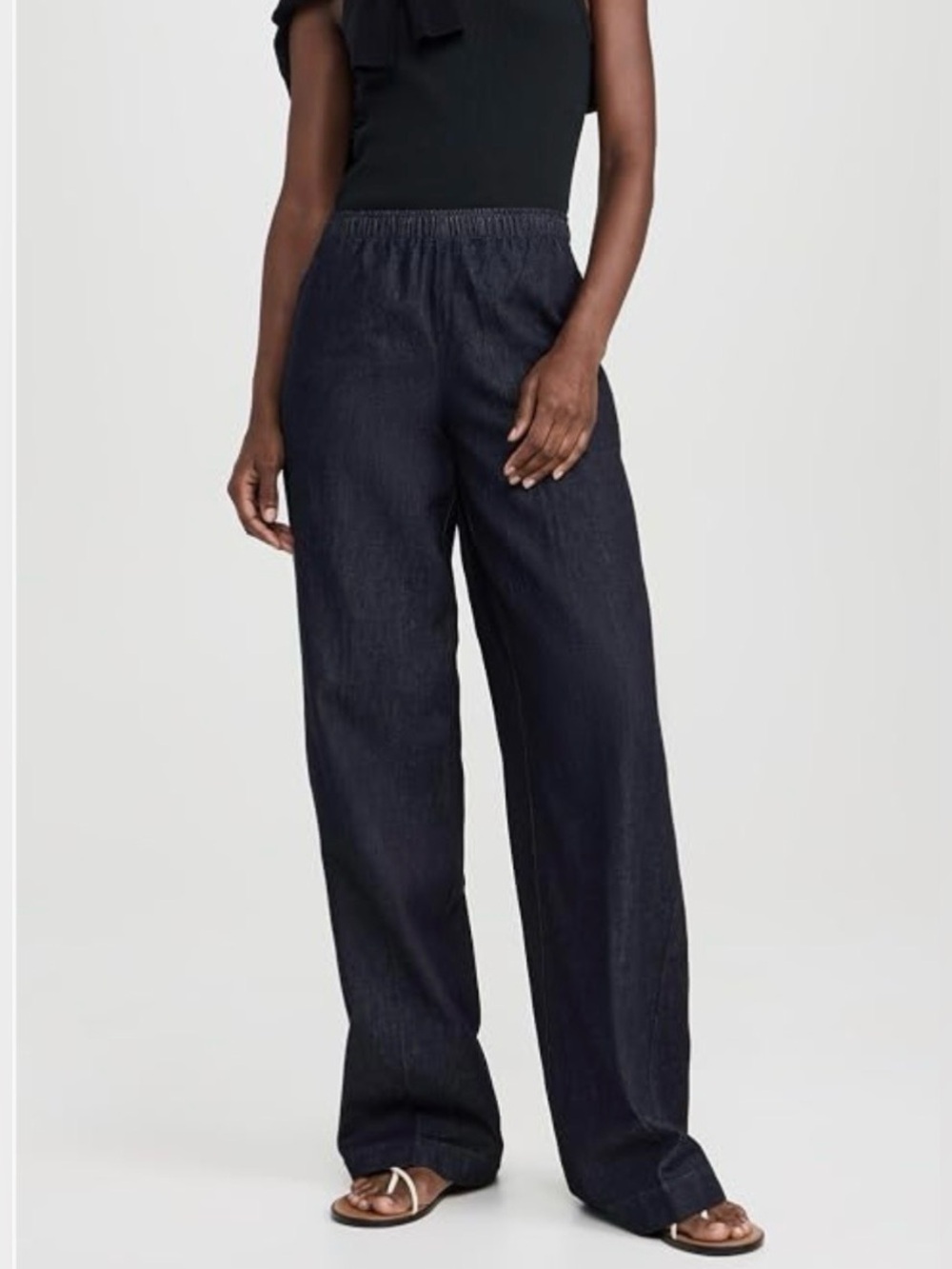 Vince Wide Leg Washed Indigo Elastic Waist Twill Pants Sz XS